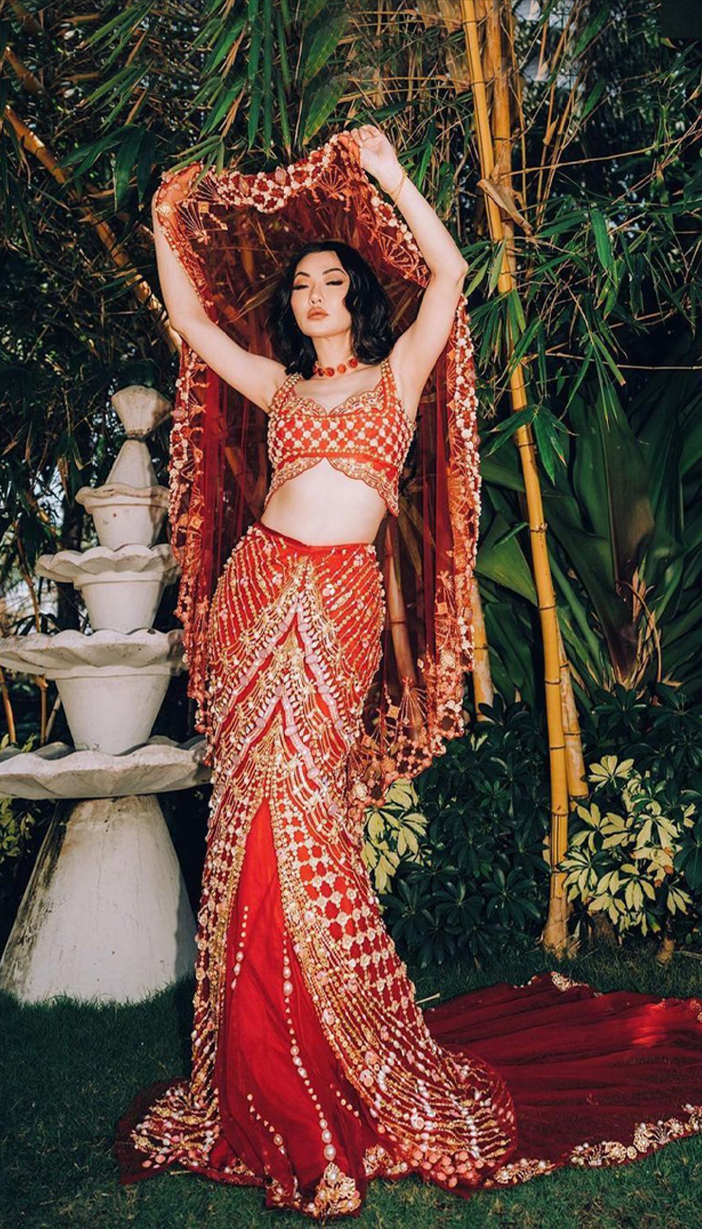 Portia - Fiery Red mermaid cut Lehenga Set