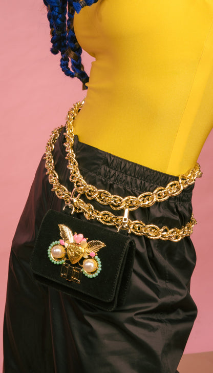 Black Suede Chain-Link Belt-Bag