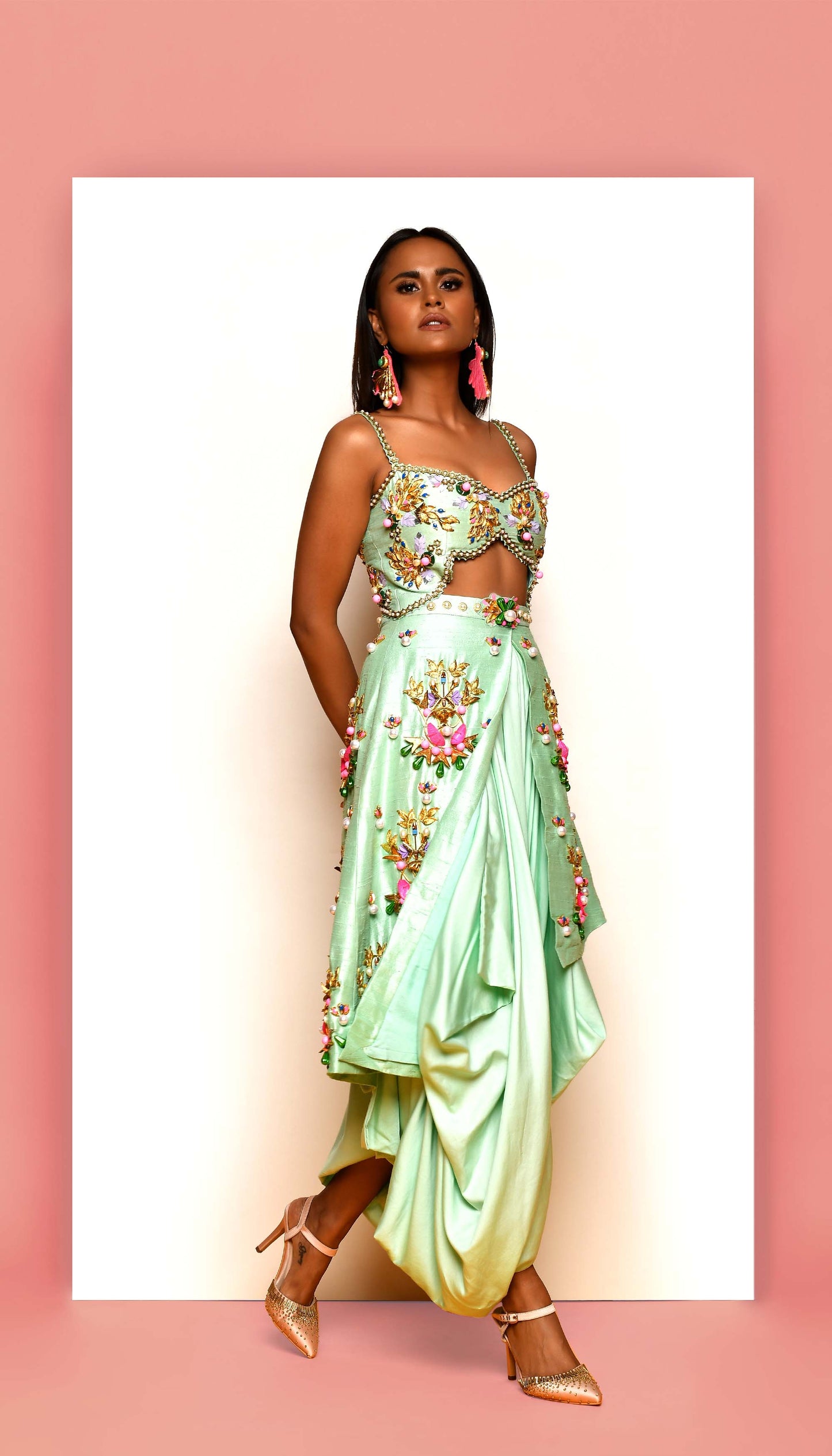 BUGGERED - MINT EMBELLISHED DHOTI JUMPSUIT