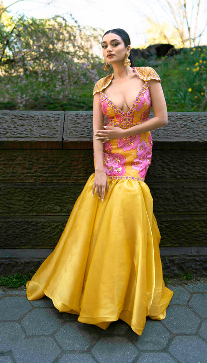 MIMOSA- Mustard yellow and pink dress