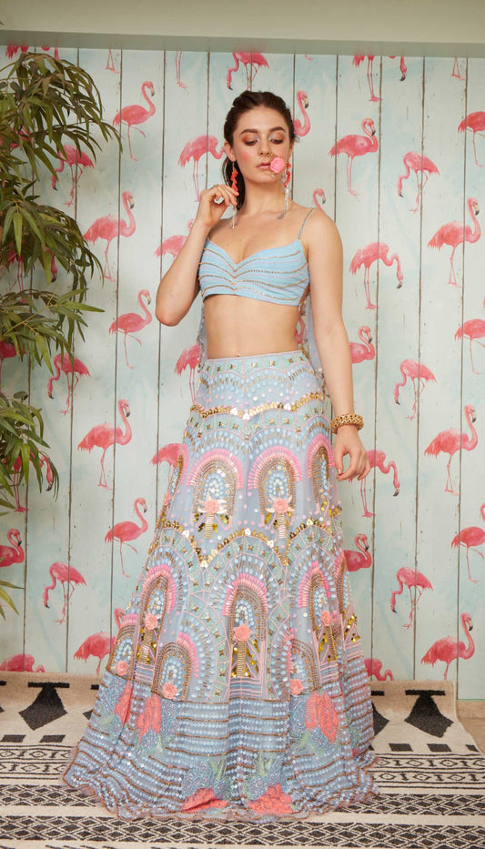 Elsa - Millennial blue embroidered  Lehenga Set