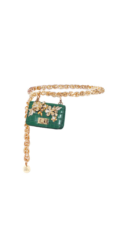24K Gold Chain-link Belt Bag : Green