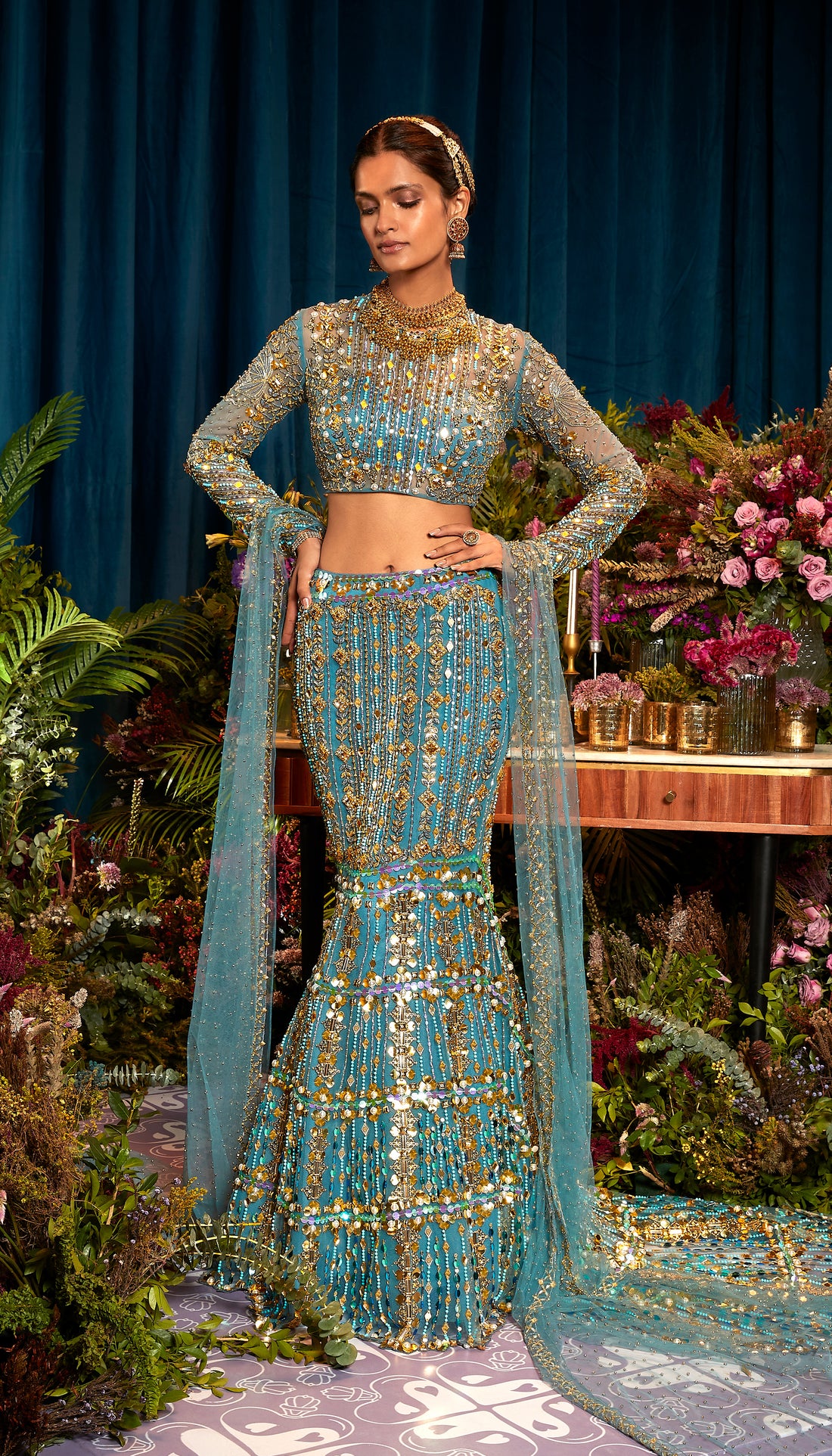 Buy SOPHIE - BLUE MERMAID LEHENGA SET Online - Papa Don't Preach