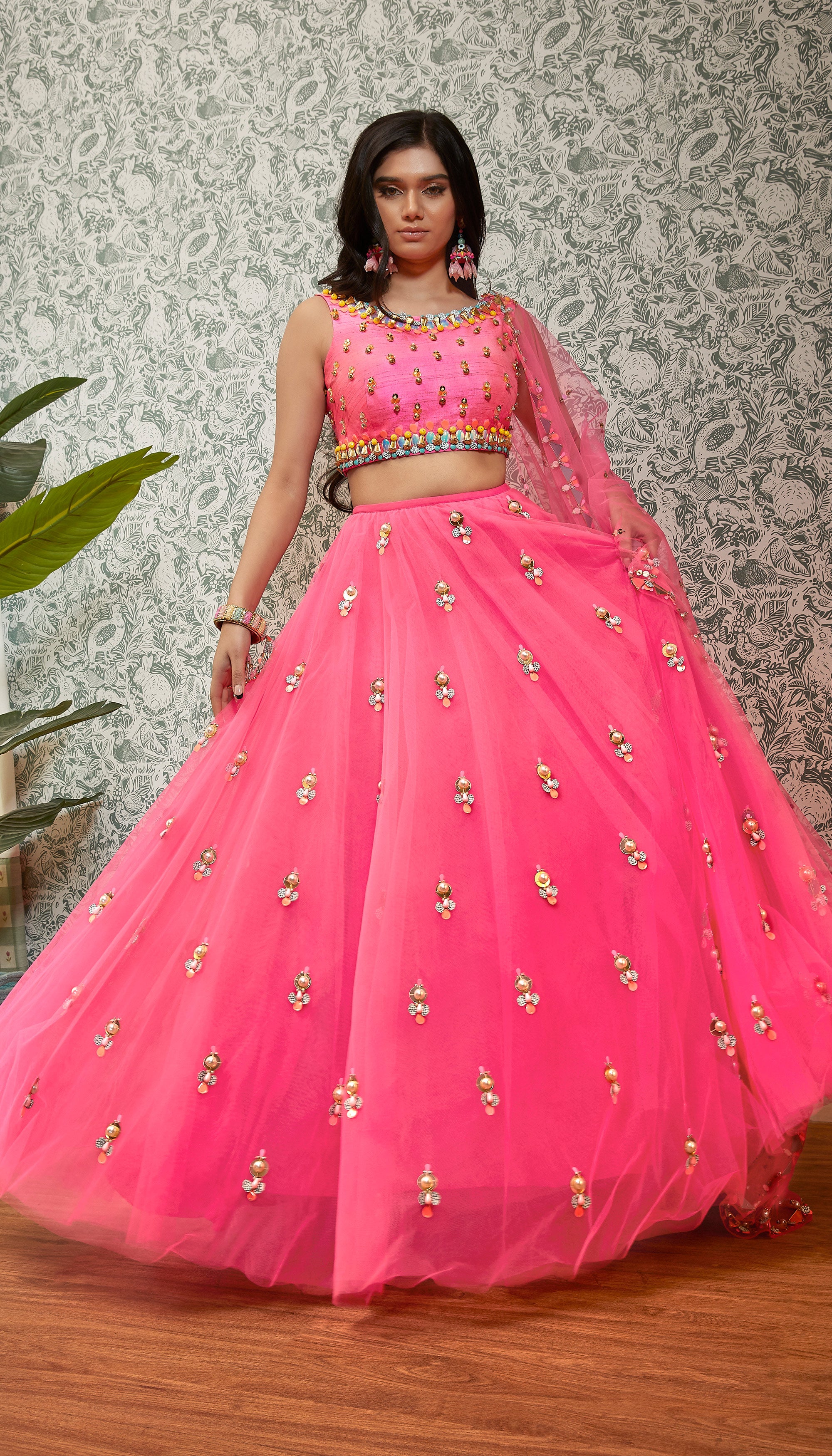 DESIGNER FANCY PARTY WEAR GEORGETTE GREEN LEHENGA CHOLI WITH SEQUENCE WORK  42 SIZE FULL STITCHED - shreematee - 4214973