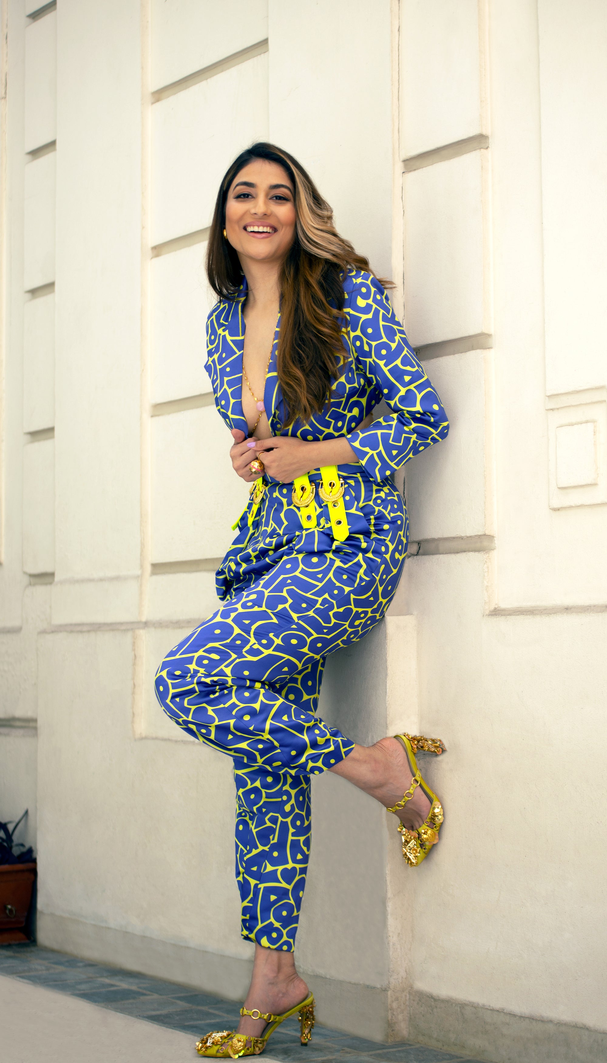 Blue and yellow jumpsuit online