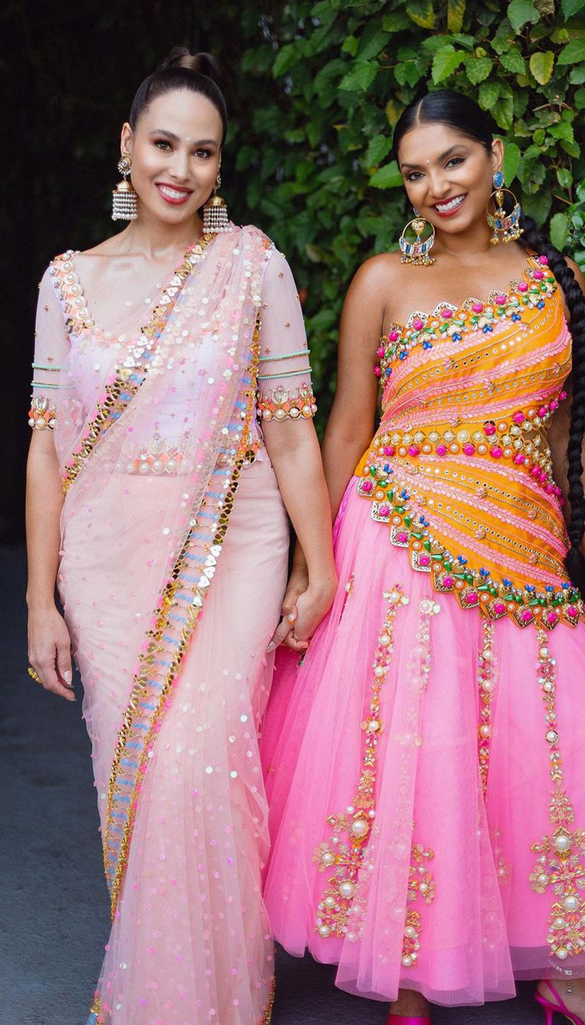 Mustard and Pink Kanjeevaram silk half saree set | Nazia Syed