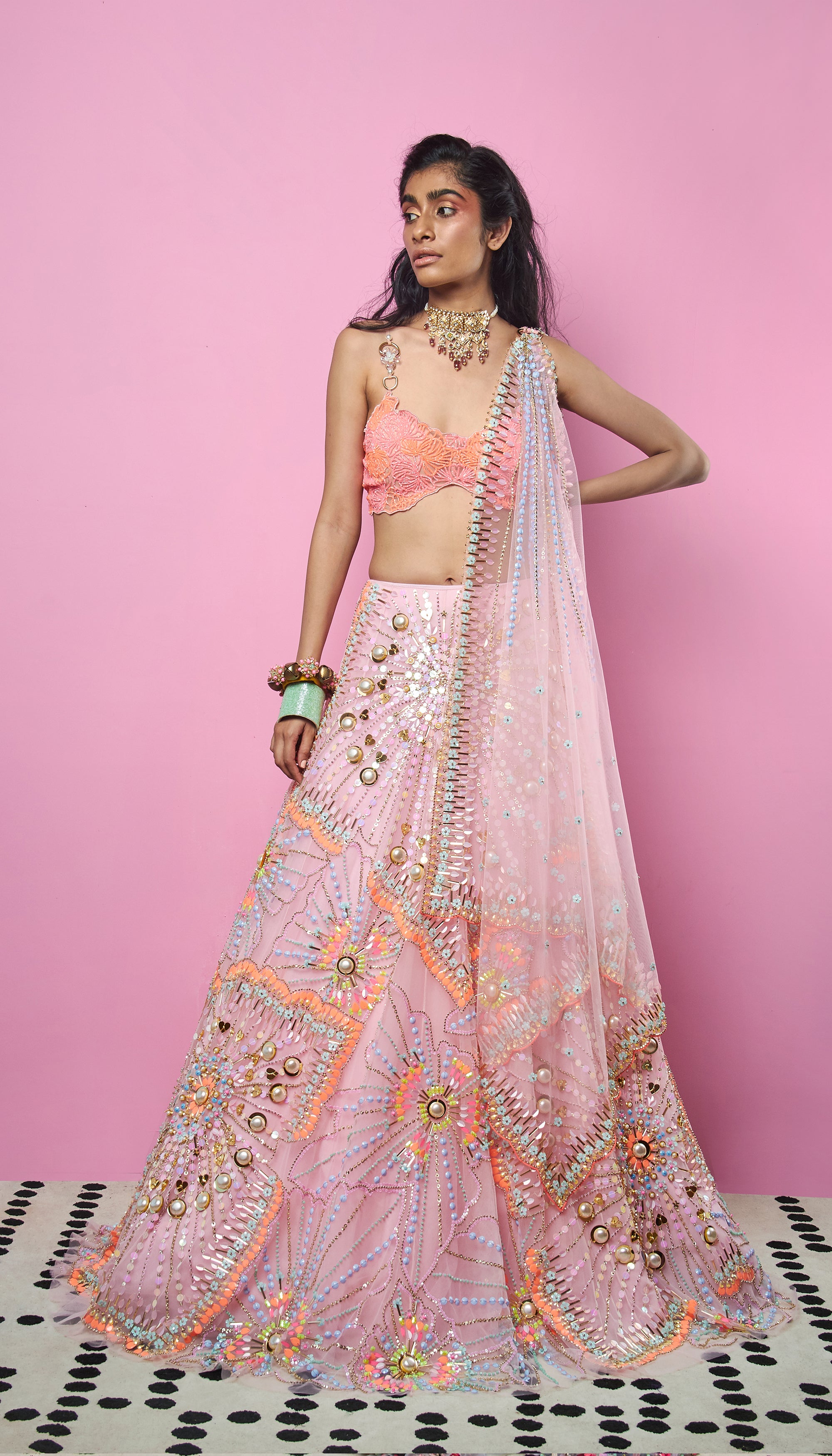Buy Nude Pink And Yellow Resham Embroidered Lehenga Saree Set by Designer  KAVITA BHARTIA Online at Ogaan.com